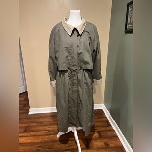 VTG FLEET STREET Trench Coat/Jacket Button-up Tan Olive Green  8P Flannel